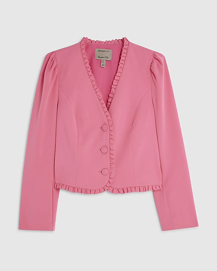 river island Pink Long Sleeve Frill Trim Jacket