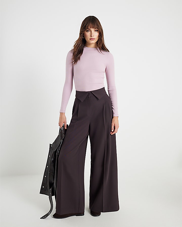 River Island Pink Long Sleeve Ribbed Crew Neck Top