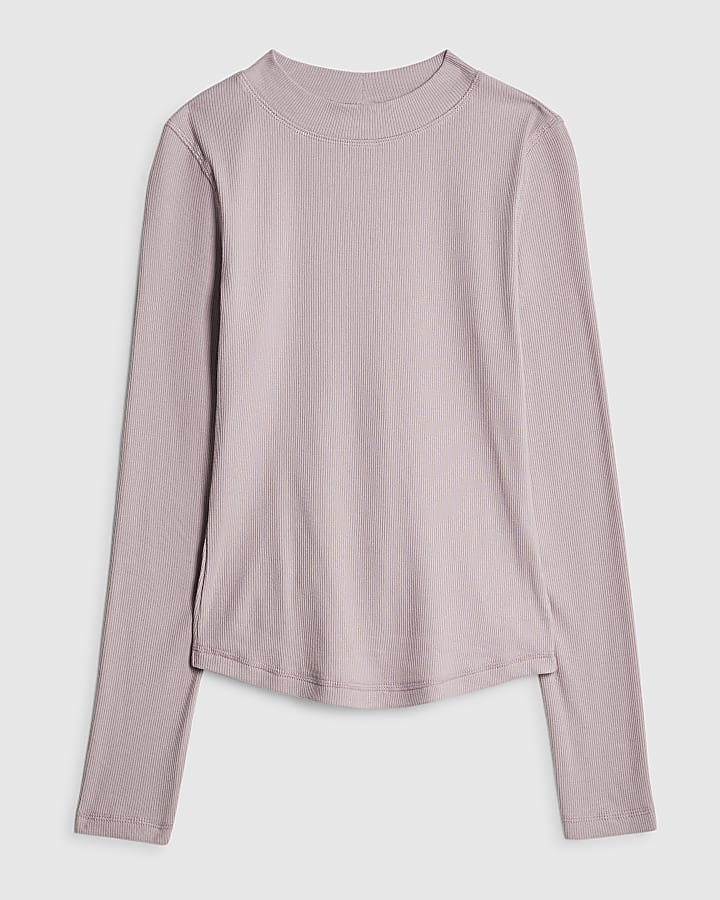 river island Pink Long Sleeve Ribbed Crew Neck Top