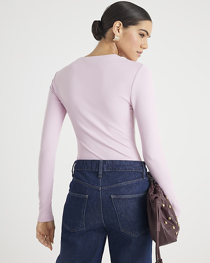 River Island Pink Long Sleeve Square Neck Bodysuit
