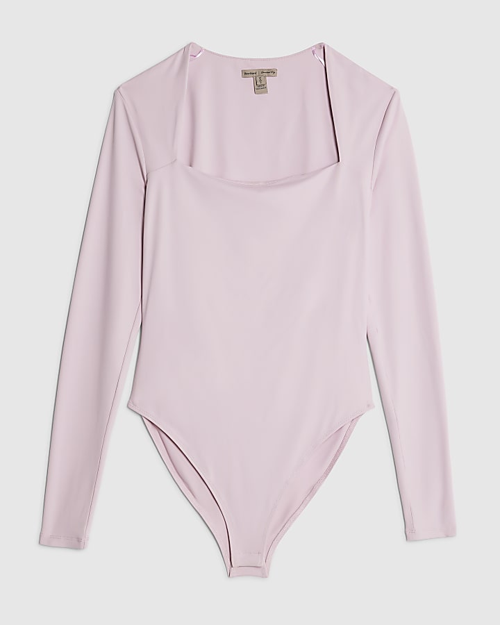 river island Pink Long Sleeve Square Neck Bodysuit