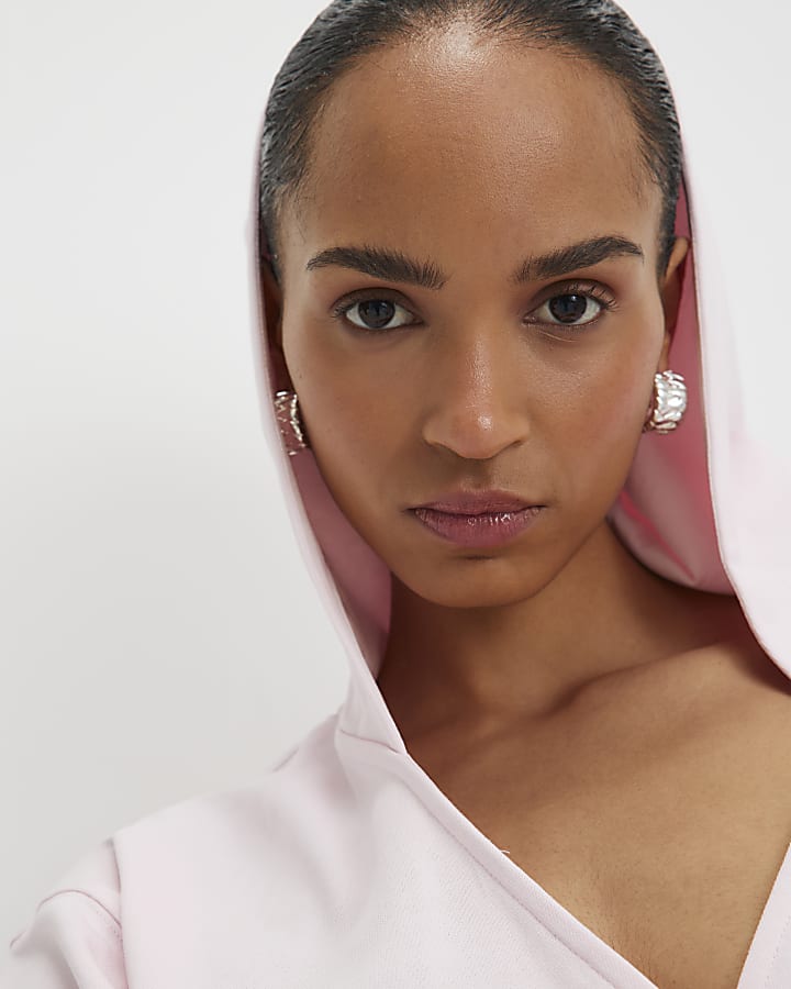 River Island Pink Long Sleeve Wrap Front Hoodie