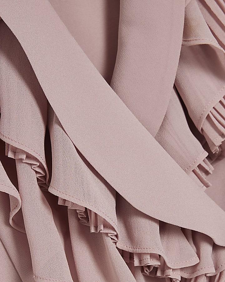 River Island Pink Long Sleeve Wrap Ruffle Blouse