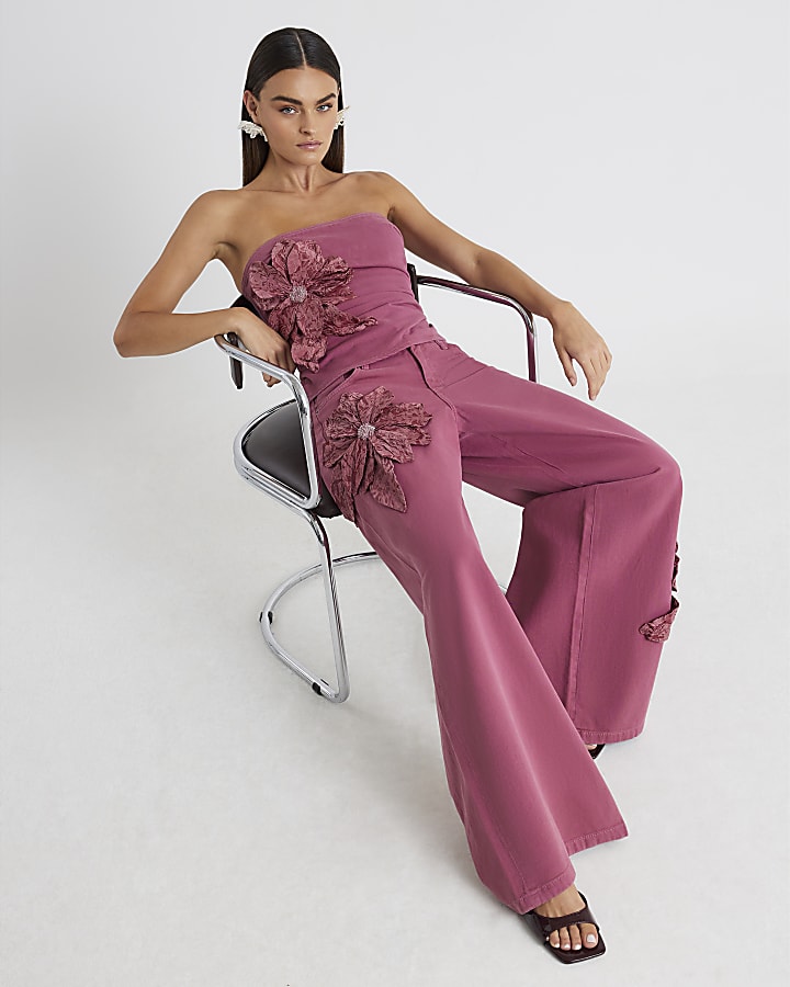 River Island Pink Low Rise Baggy Wide Leg Jeans