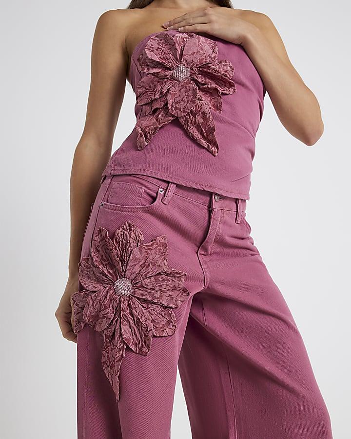 River Island Pink Low Rise Baggy Wide Leg Jeans