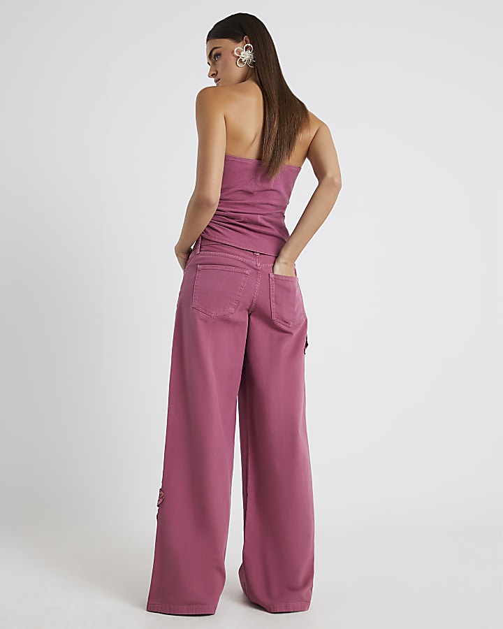 River Island Pink Low Rise Baggy Wide Leg Jeans