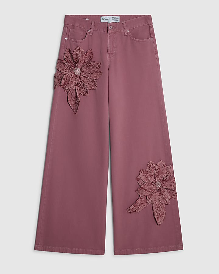 river island Pink Low Rise Baggy Wide Leg Jeans