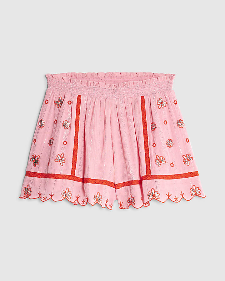 river island Pink Mixed Embroidered Floral Shorts