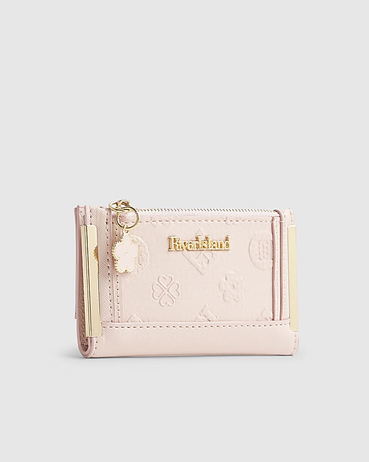 River Island Pink Monogram Metal Corner Purse