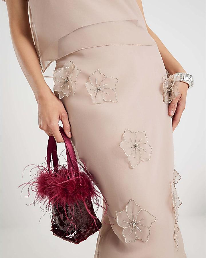 River Island Pink Organza Flower Midi Skirt