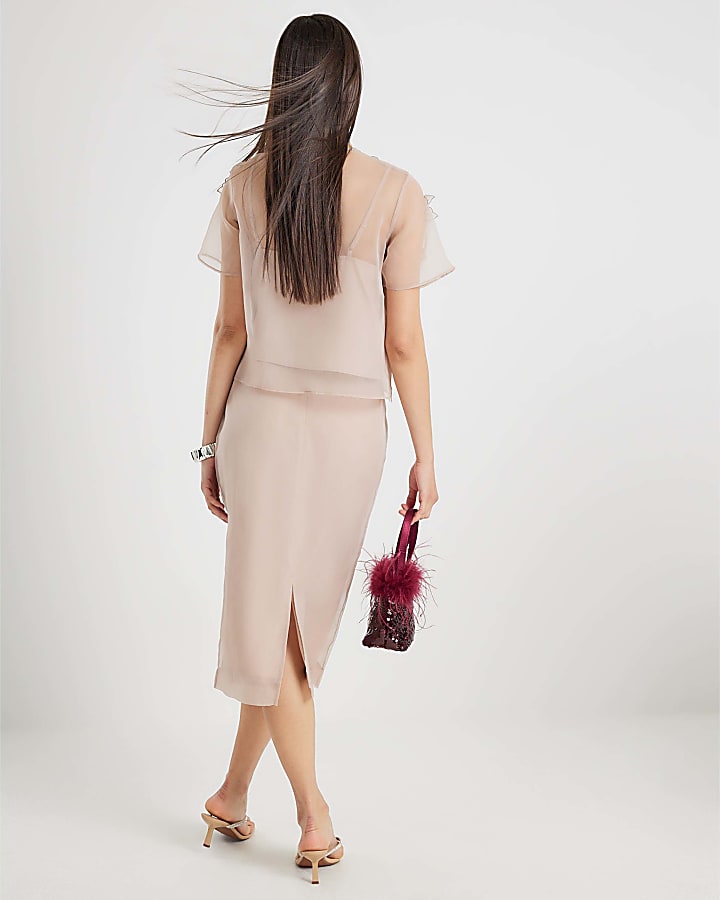 river island Pink Organza Flower Midi Skirt