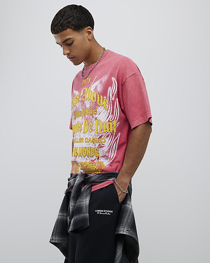 River Island Pink Oversized Fit Rise Above T-Shirt