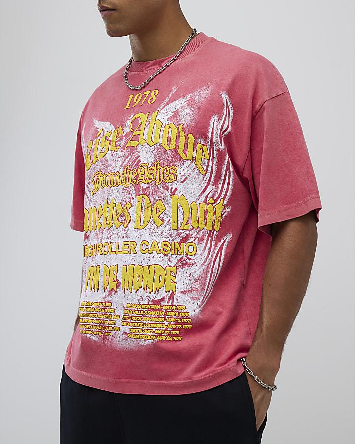 River Island Pink Oversized Fit Rise Above T-Shirt