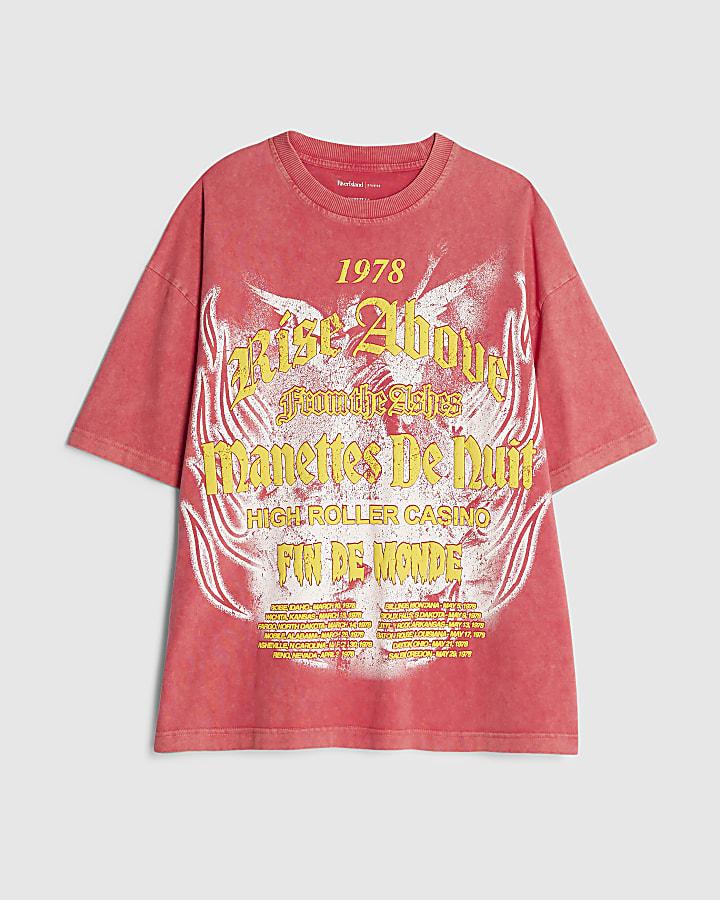river island Pink Oversized Fit Rise Above T-Shirt