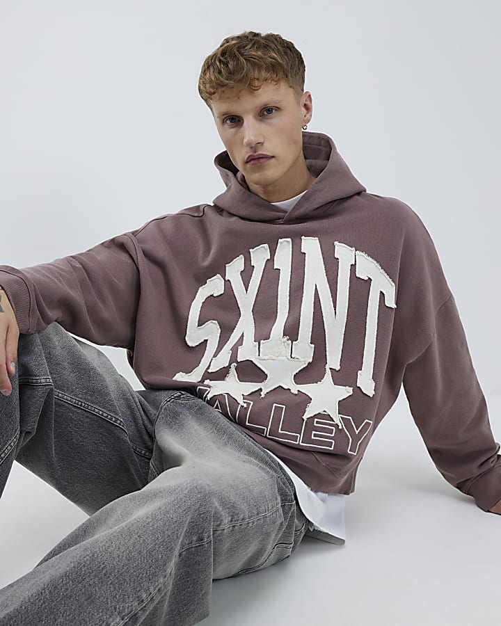 River Island Pink Oversized Fit Saint Paris Hoodie