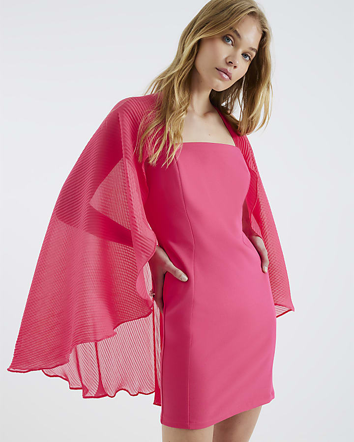 River Island Pink Pleated Cape Mini Dress