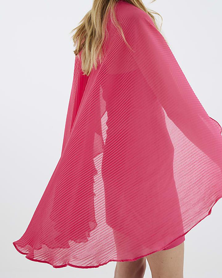 River Island Pink Pleated Cape Mini Dress