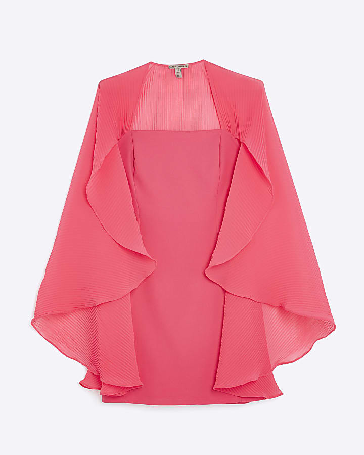 river island Pink Pleated Cape Mini Dress
