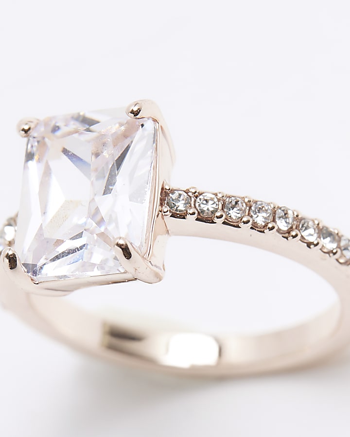 river island Pink Rose Gold Cubic Zirconia Ring