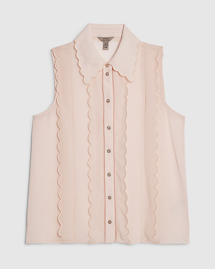 river island Pink Scallop Sleeveless Blouse