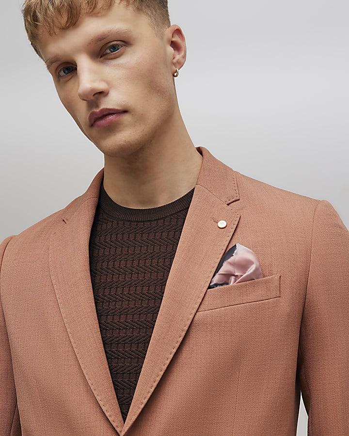 River Island Pink Skinny Fit Textured Suit Jacket