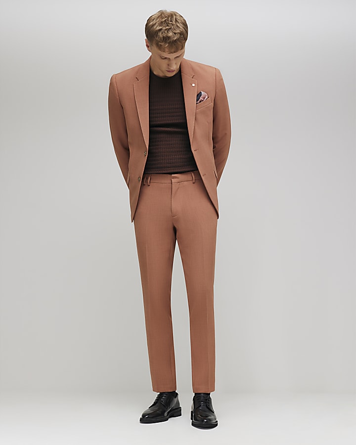 River Island Pink Skinny Fit Textured Suit Jacket