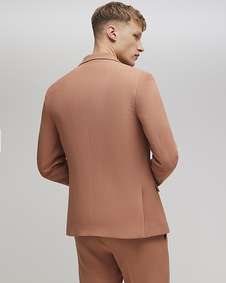 river island Pink Skinny Fit Textured Suit Jacket