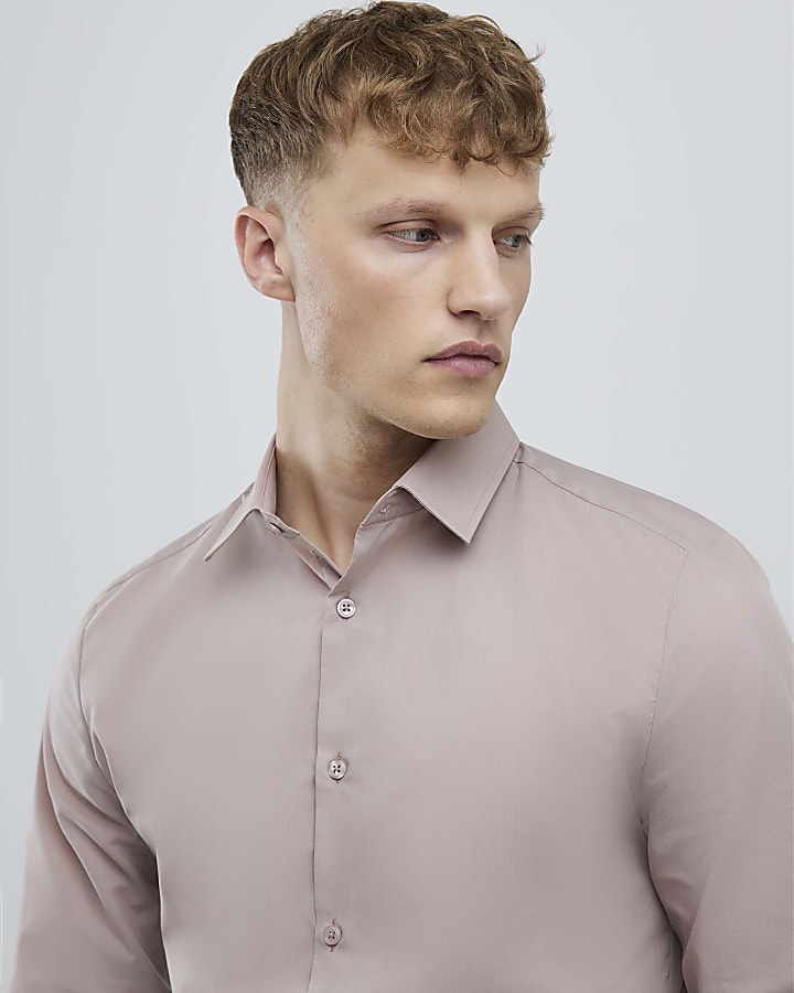 River Island Pink Slim Fit Long Sleeve Shirt