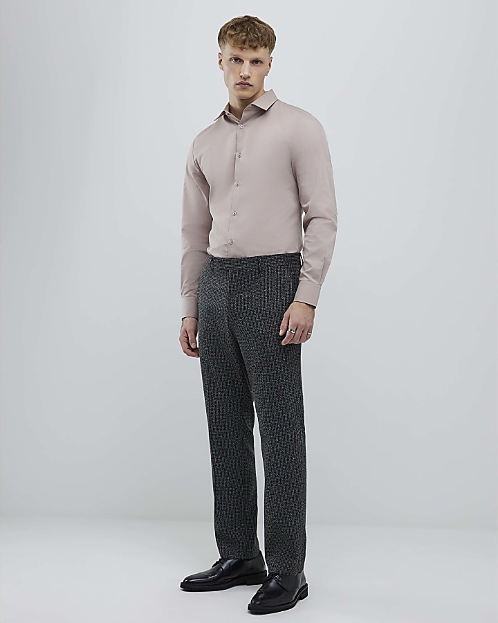 River Island Pink Slim Fit Long Sleeve Shirt