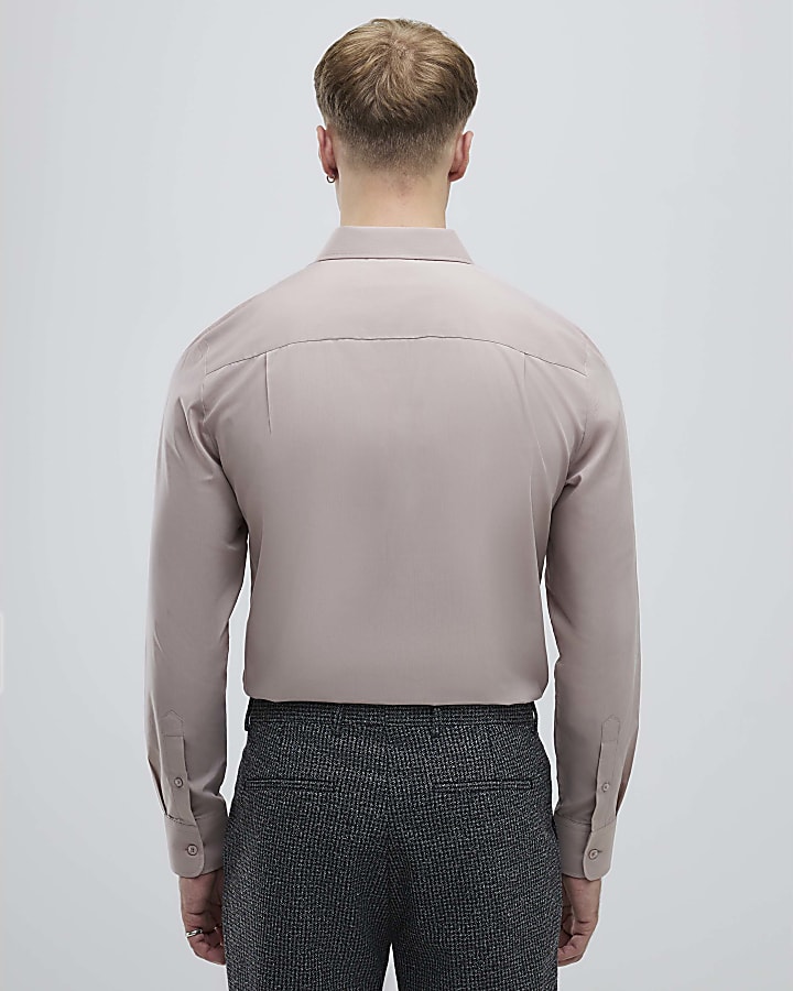 River Island Pink Slim Fit Long Sleeve Shirt