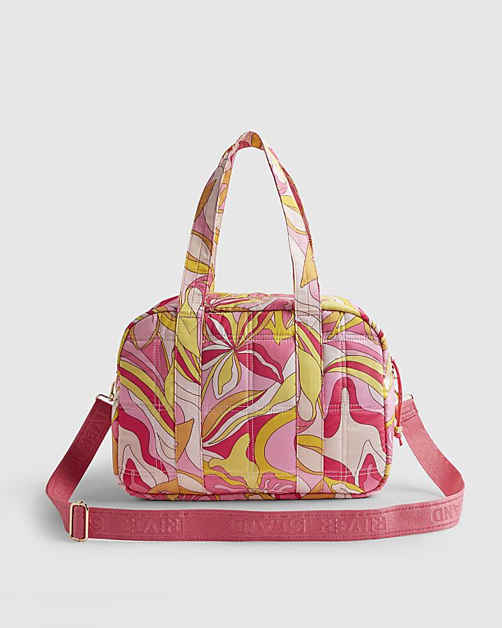 River Island Pink Swirl Quilted Holdall Bag