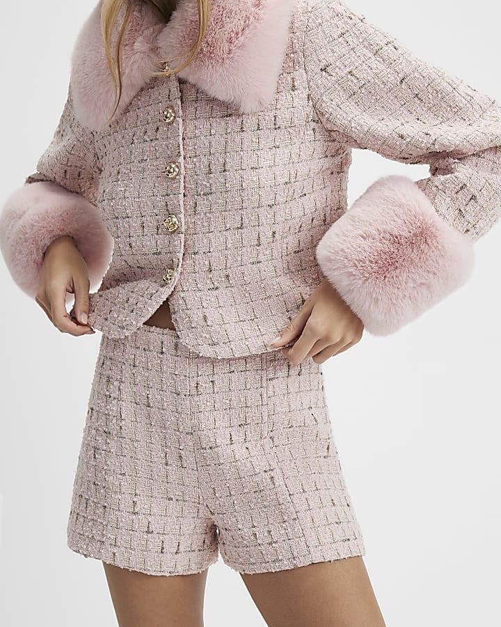 River Island Pink Tailored Boucle Shorts