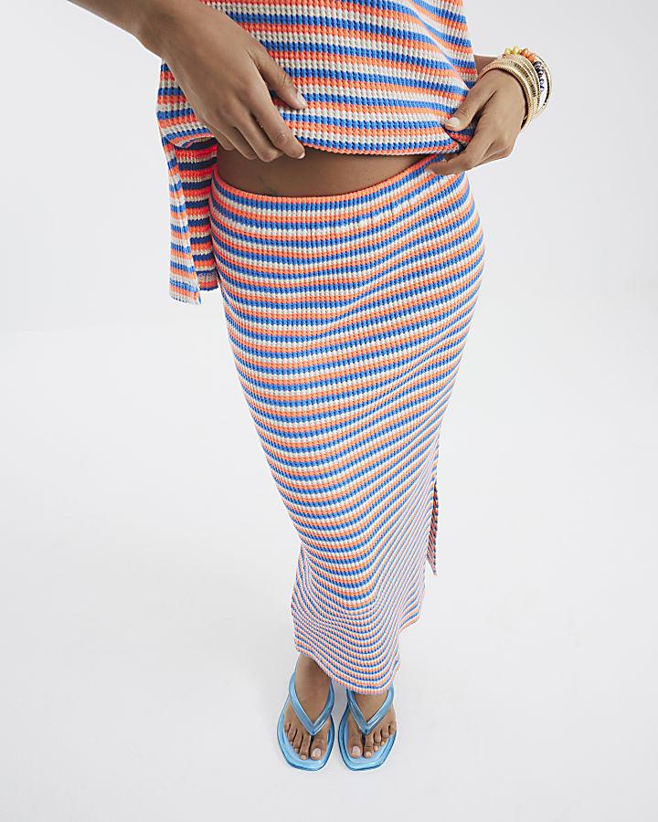 River Island Pink Textured Stripe Midi Skirt