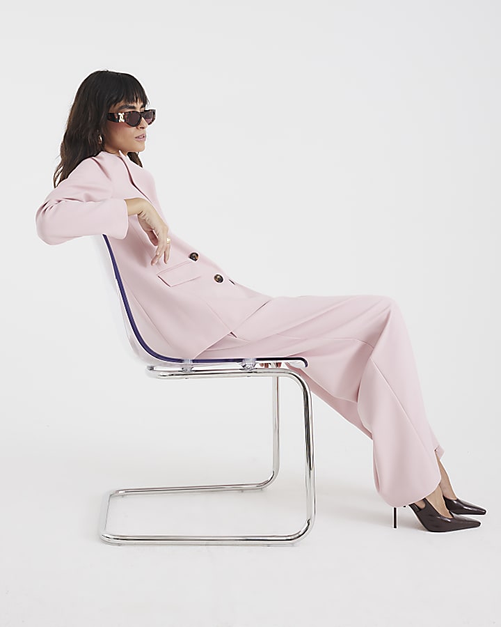 River Island Pink Tie Waist Wide Leg Trousers