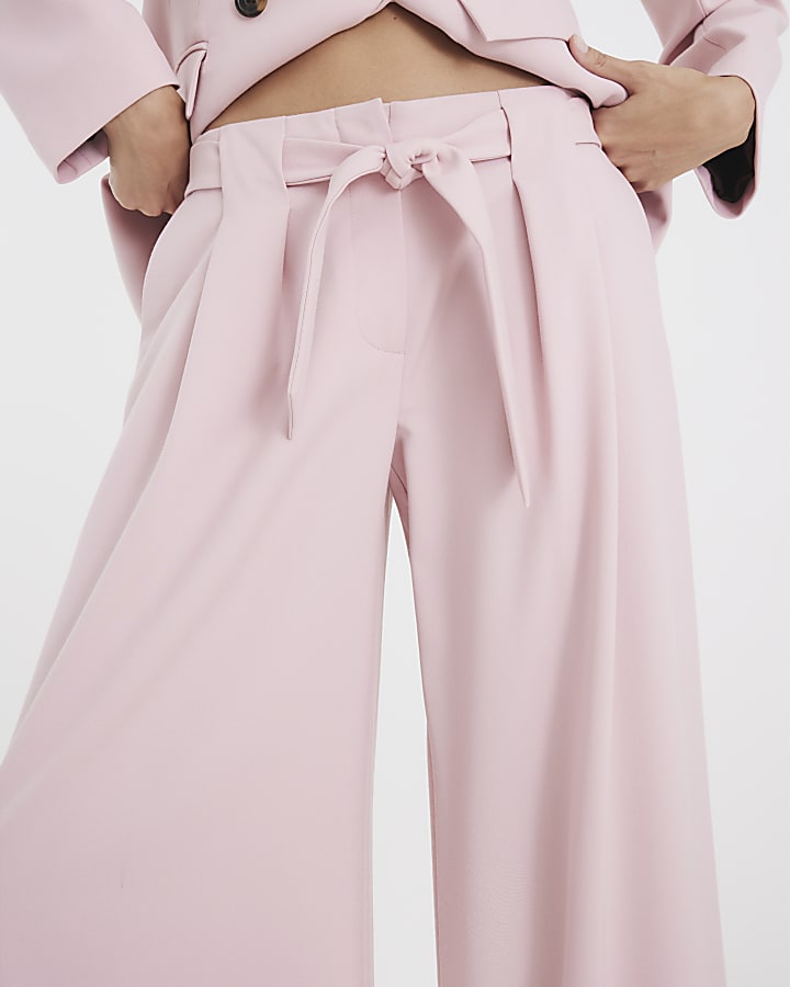 River Island Pink Tie Waist Wide Leg Trousers