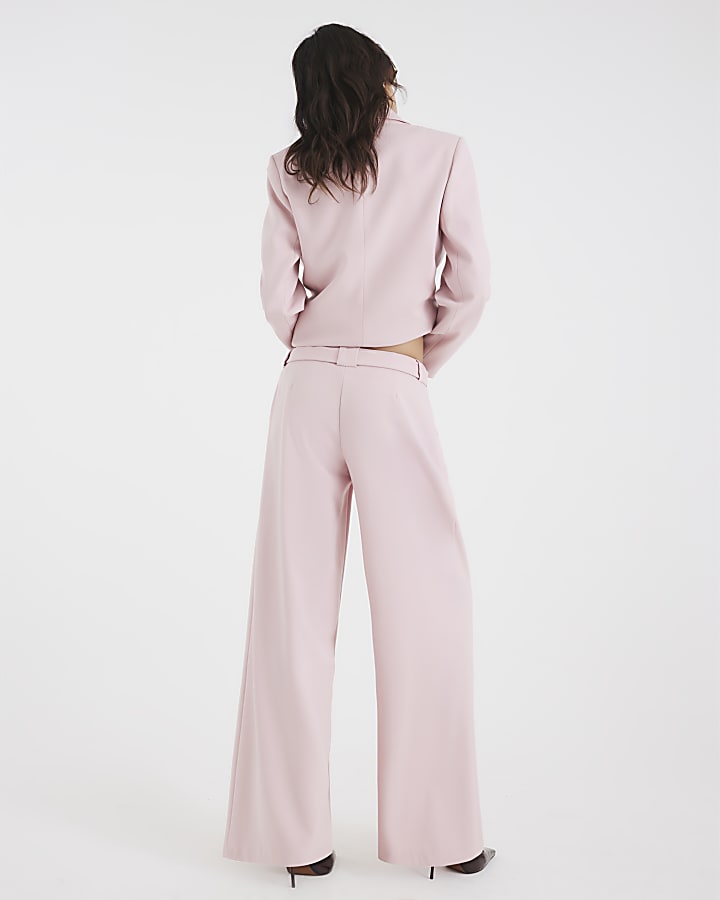 River Island Pink Tie Waist Wide Leg Trousers