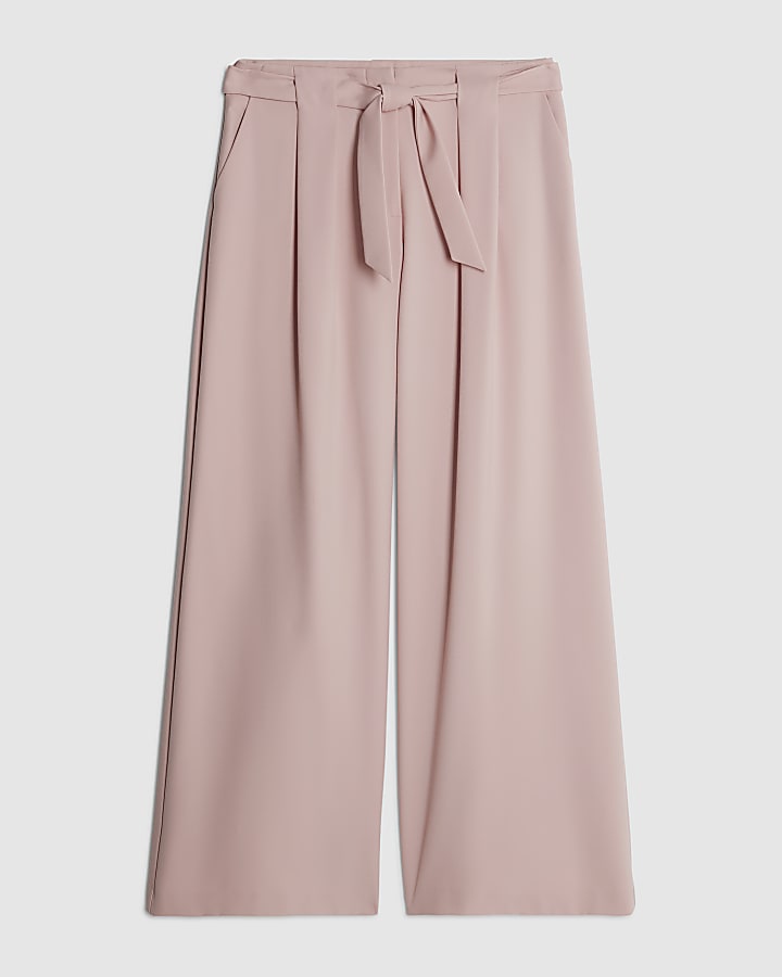 river island Pink Tie Waist Wide Leg Trousers