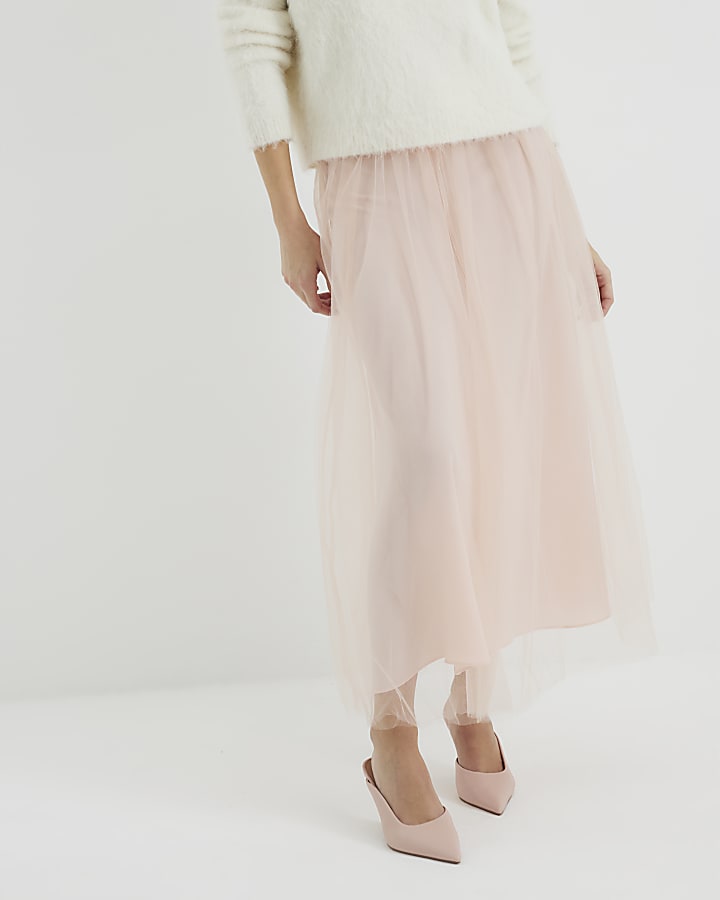 River Island Pink Tulle Mesh Midi Skirt