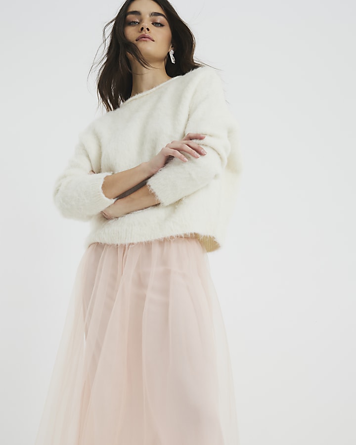 River Island Pink Tulle Mesh Midi Skirt