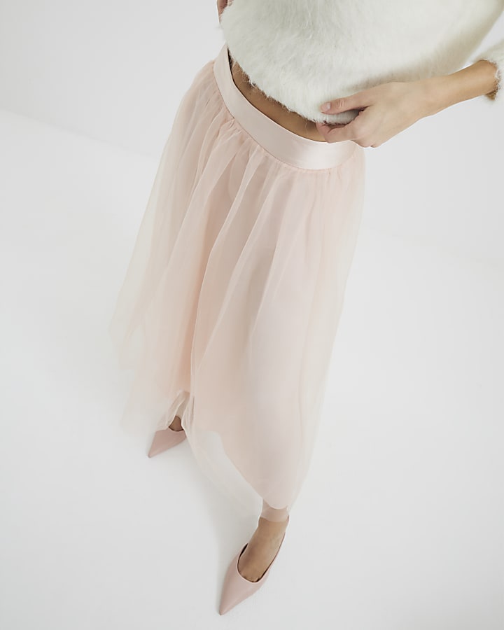 River Island Pink Tulle Mesh Midi Skirt