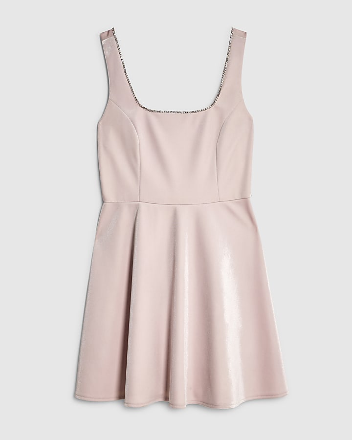 river island Pink Velvet Embellished Mini Dress