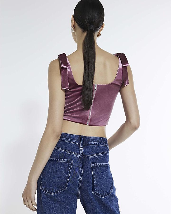 River Island Pink Velvet Sleeveless Corset Top