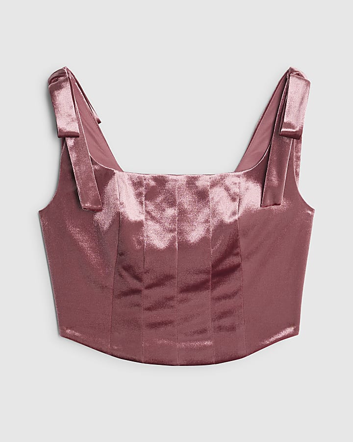 river island Pink Velvet Sleeveless Corset Top