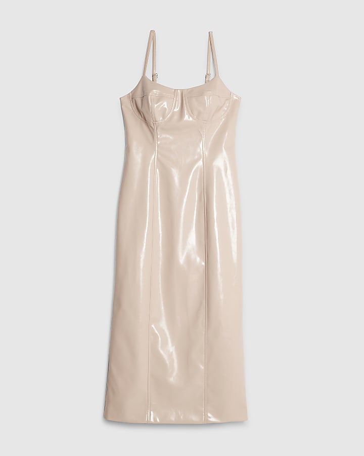 river island Pink Vinyl Corset Midi Dress