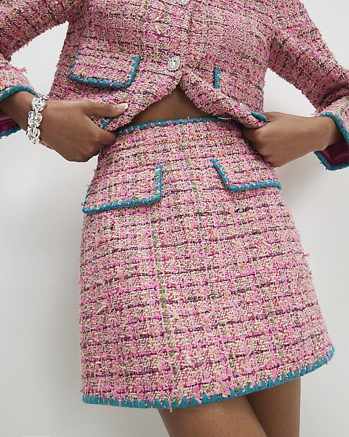 River Island Pink Whipstitch Boucle Mini Skirt
