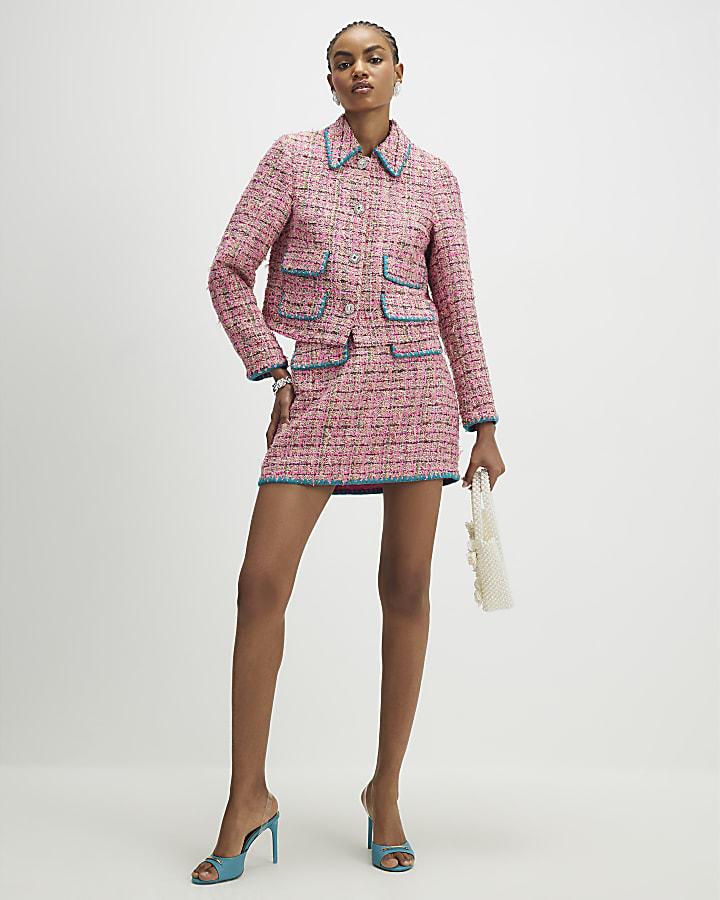River Island Pink Whipstitch Boucle Trophy Jacket