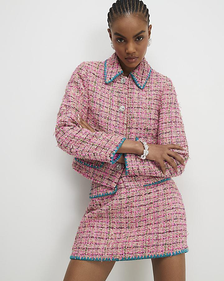 River Island Pink Whipstitch Boucle Trophy Jacket