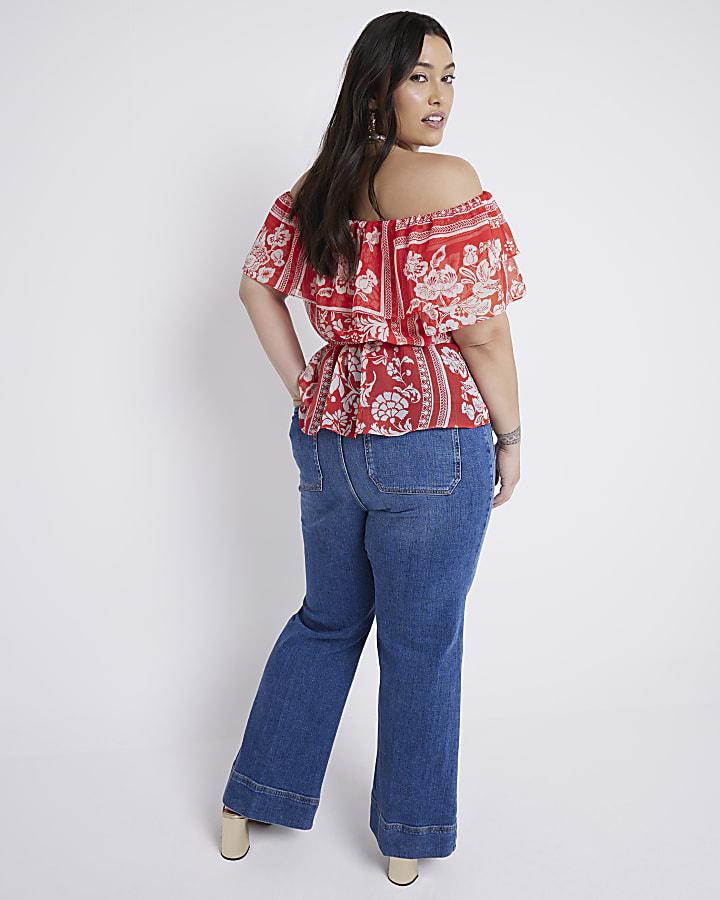 River Island Plus Blue High Waisted Flared Jeans