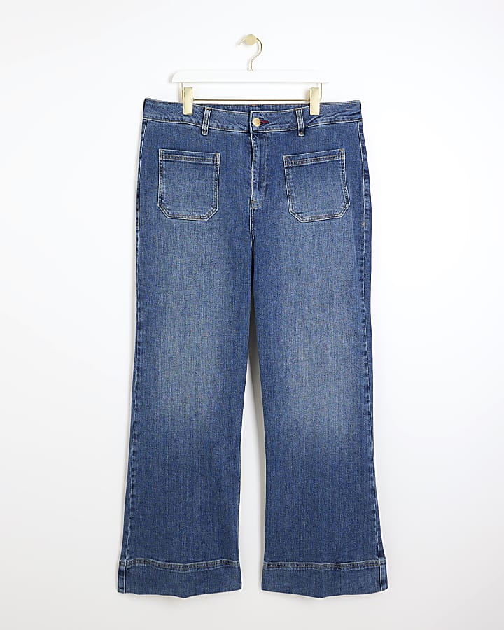 river island Plus blue high waisted flared jeans
