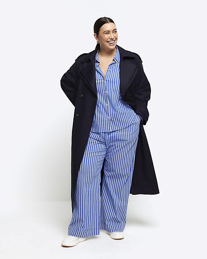 River Island Plus Blue Stripe Long Sleeve Shirt
